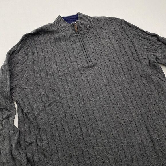 Club Room Sweater Mens 2XL Charcoal Gray Pima Cotton Cable Knit 1/4 Zip Pullover - Picture 2 of 9